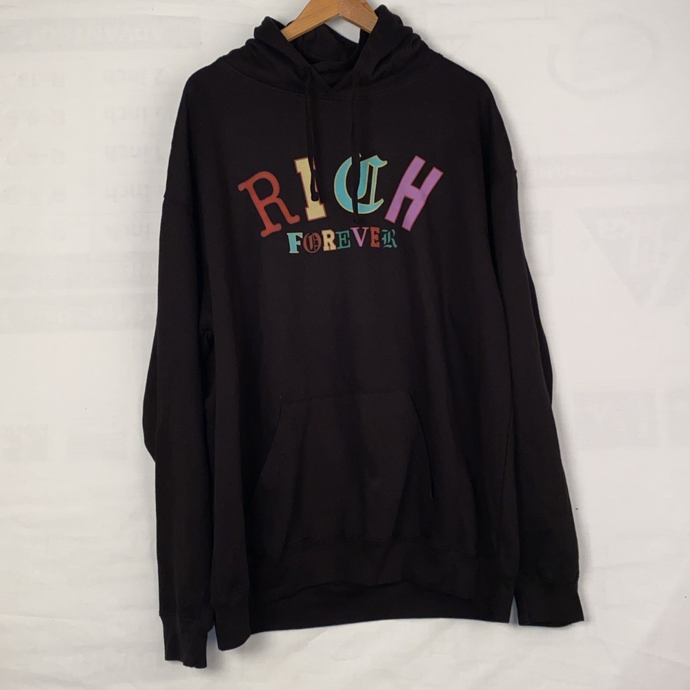 Rich Forever Hoodie Men's M Black Cotton‎ Blend Graphic Streetwear